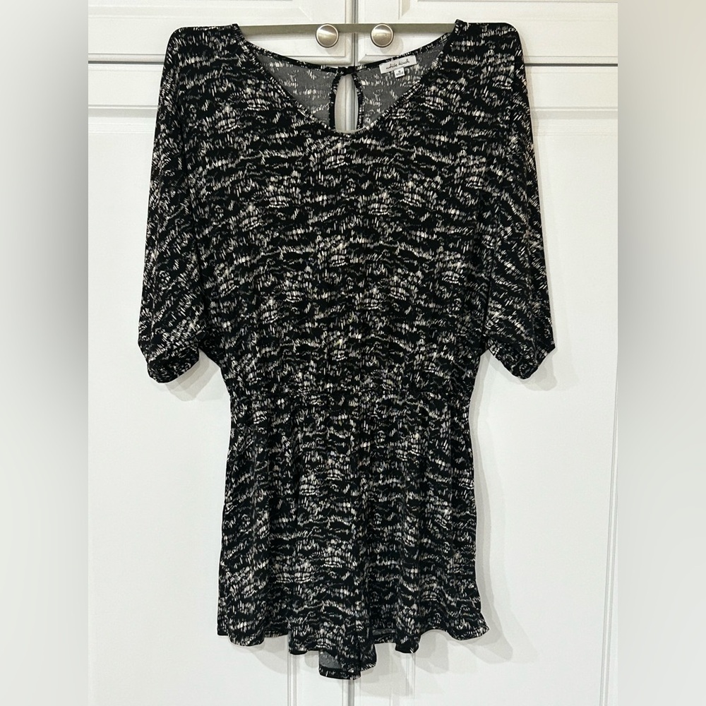 White Birch Black White Print Romper Smocked Waist Pockets S